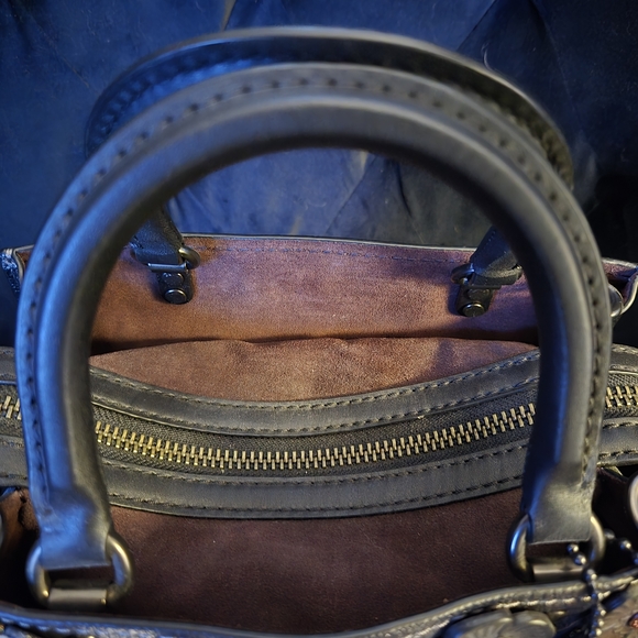 Coach Tea Rose Applique Metallic Gray Gunmetal Rogue 25 Satchel New W/o Tags - Picture 10 of 14